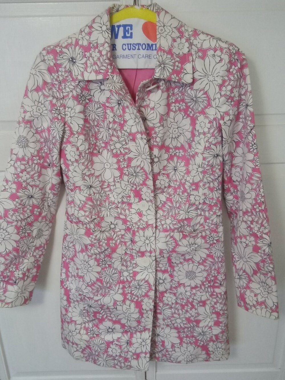 Pink Flowered Single Breasted Design Provincial France Short Coat